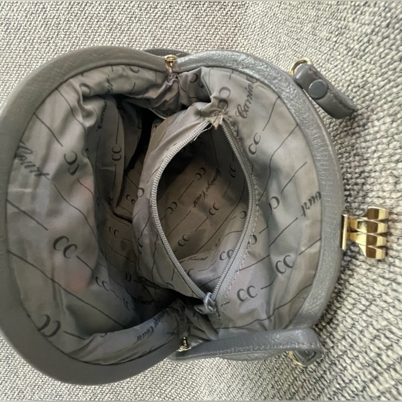 Genuine Leather Elegant Gray Crossbody Bag with Unique Shape and Drawstring - Picture 9 of 16